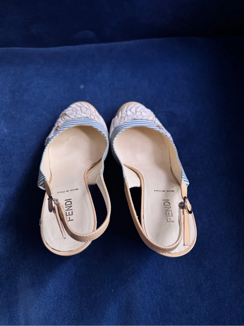 Fendi Leather Printed Slingback Wedge Pumps Size 7